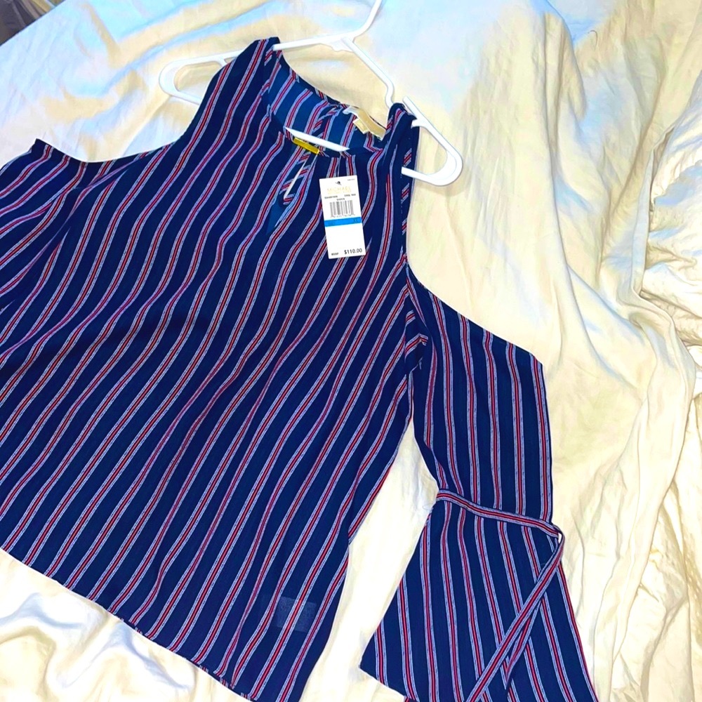 NWT! MICHAEL Michael Kors Striped Long Sleeve Cold Shoulder Bell Sleeves XL